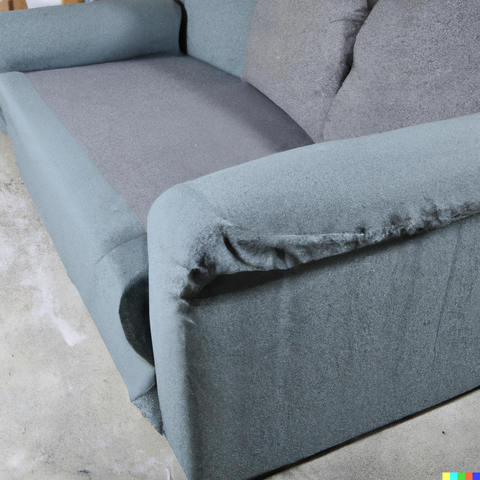 Sofa covered in a gray fabric made from hemp.