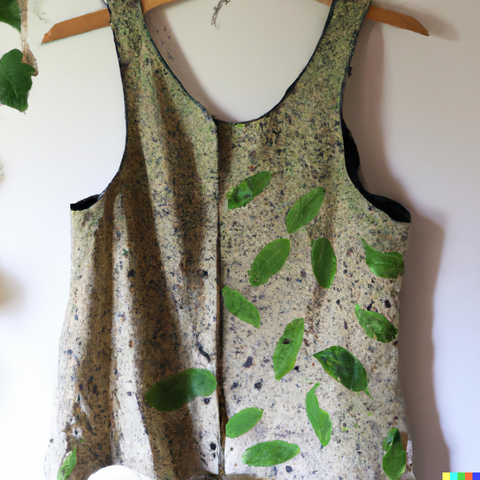 Upcycled short vest made from scraps of linen, hemp, and nettle fabrics.