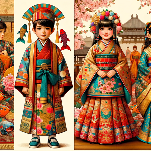 Traditional Japanese outfits for children. Kimono.