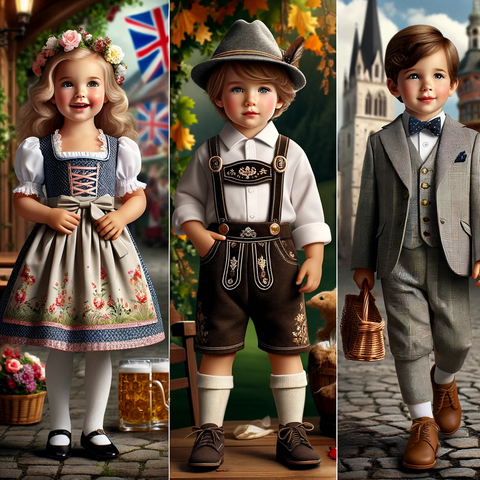 Traditional European outfits for children.