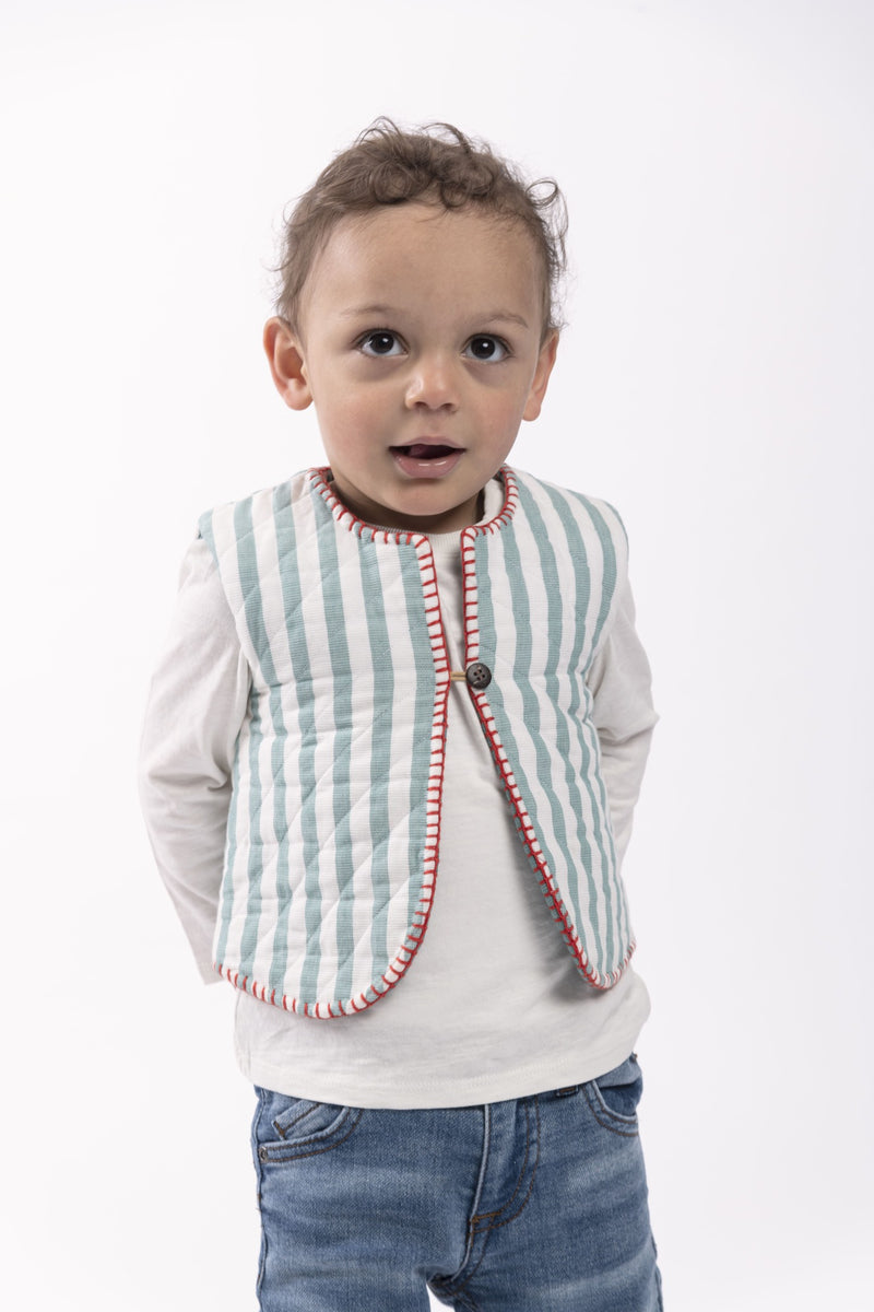 Gilet bébé matelassé quilting rayures vertes.