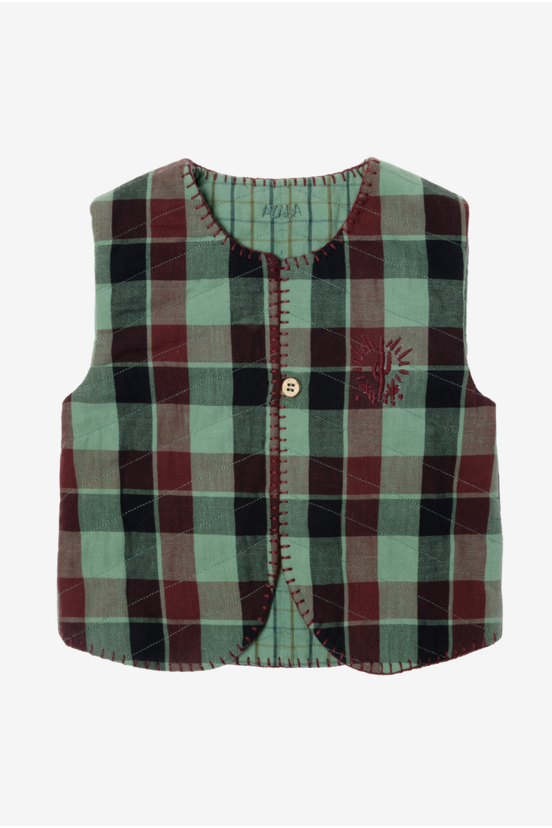 Gilet bébé vert céladon.