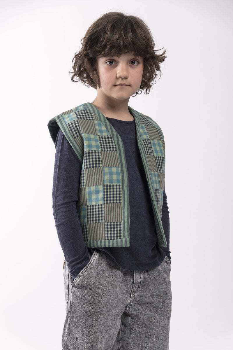 Gilet enfant patchwork menthe.